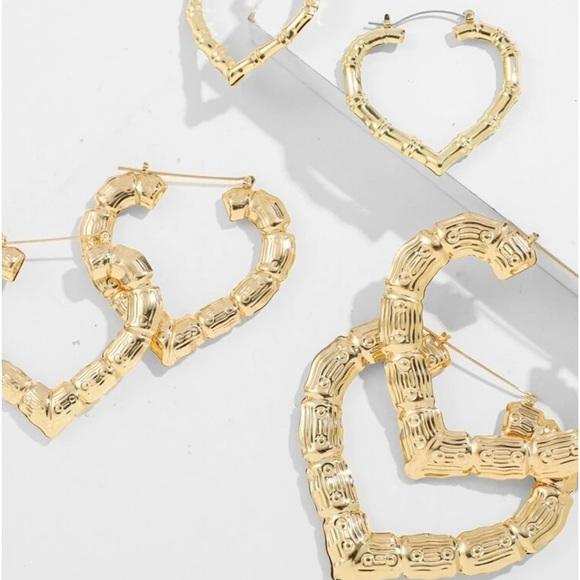 Three Pairs Heart Shaped Bamboo Joint Drop Earrings - Big, Medium and Smaller. - Picture 3 of 6